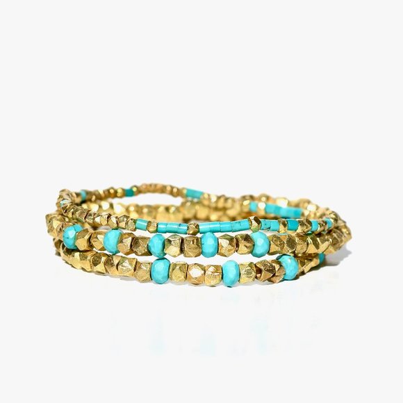 18k Vermeil Set Of Three Turquoise Stretch Bracelet - Picture 4 of 4